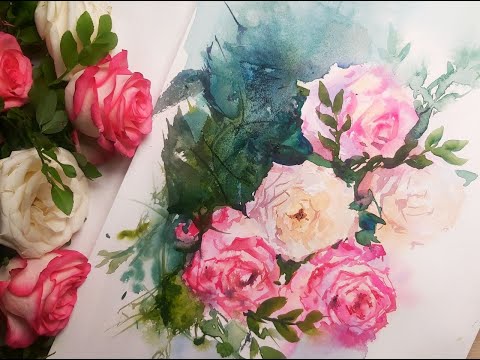 Видео: Мастер-класс "Розы акварелью без карандаша"