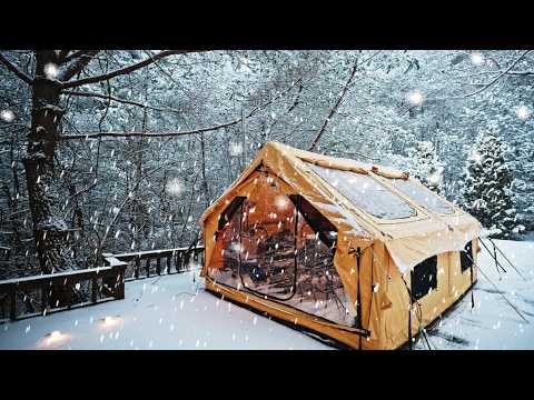 Видео: Снежный кемпинг | Захватывающий заснеженный пейзажㅣАмериканская надувная палатка | Снежный ASMR