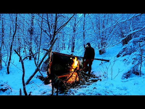 Видео: 3-х дневное одиночное зимнее приключение в снежной буре приготовление пищи на костре