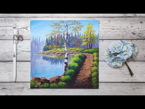 Видео: Как легко и быстро нарисовать осенний пейзаж акриловыми красками, пошаговая видеоинструкция.