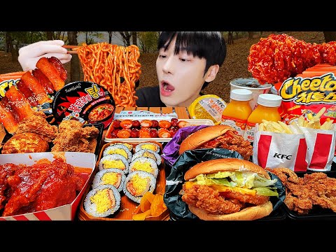 Видео: АСМР МУКБАНГ | жареная лапша, Cheetos, жареный цыпленок, сырная палочка, круглосуточный магазин, KFC