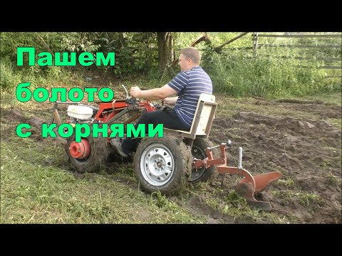 Видео: Пахота жуткой целины с корнями мотоблоком МТЗ: с адаптером и без него.