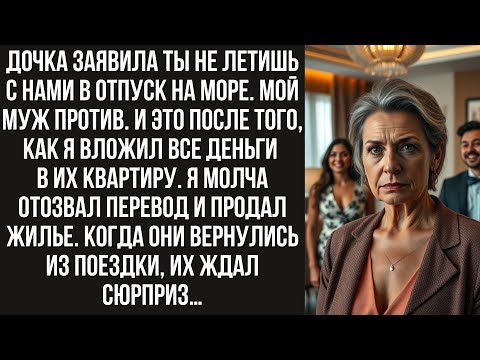 Видео: Дочка заявила. Ты не летишь с нами в отпуск на море. Мой муж против. И это после того, как я вложил