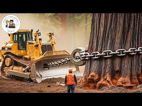 Видео: Экстремально опасные и быстрые большие бензопилы для валки деревьев | Экскаватор-монстр для удале...