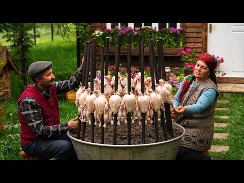 Видео: Приготовление Целых Кур-Барбекю на Железных Трубах!