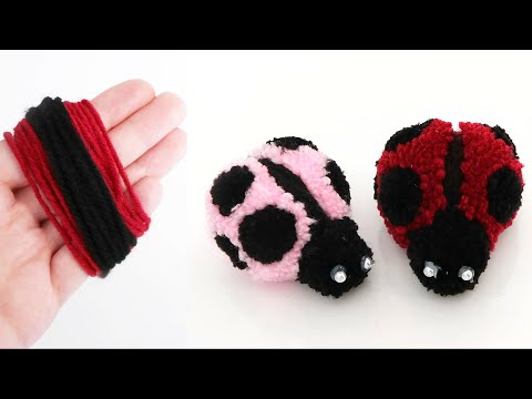 Видео: Как сделать божью коровку из помпонов - Божья коровка из шерсти - Идеи поделок из шерсти
