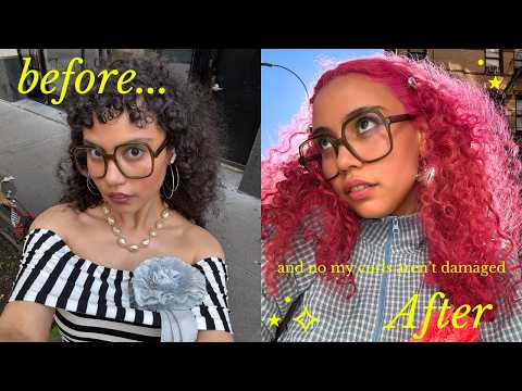 Видео: ОБЕСЦВЕЧИВАЮ + ОКРАШИВАЮ МОИ ТЕМНЫЕ КУДРЯВЫЕ ВОЛОСЫ В РОЗОВЫЙ ЦВЕТ ДОМА (впервые) ˚.🎀༘⋆