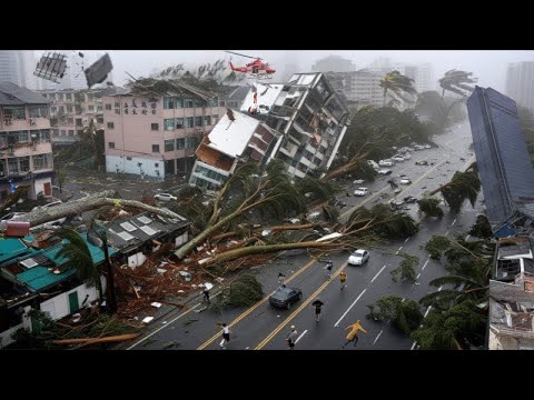 Видео: Хаос в Китае сегодня: тайфун Випха разрушил дома и автомобили в Гонконге!