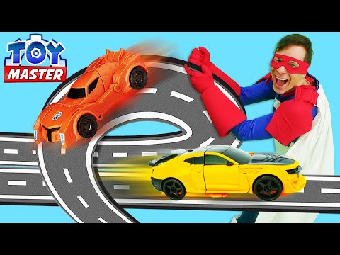 Видео: Игры гонки - Роботы Трансформеры в шоу Той Мастер! Бамблби против Десептиконов! - Сборник видео