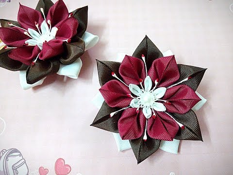 Видео: Необычные резинки заколки канзаши из лент/  hair clips ribbon kanzashi DIY