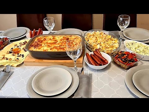 Видео: Готовлю стол для гостей: лазанья, салат с фисташками,цезарь с креветками,овощи, колбаски/ирина кухня