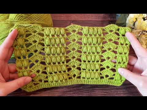 Видео: Впервые вяжу такой узор с дорожками из пышных столбиков и веерков крючком. (N 130)