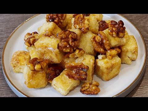Видео: Хрустящий тофу в сливочно-сладком соусе с хрустящими карамелизированными грецкими орехами!