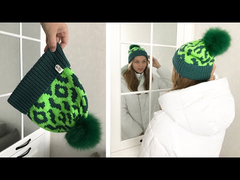Видео: ШАПКА жаккард УЗОР ЛЕОПАРД