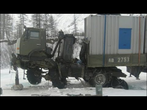 Видео: Мастерство и безбашенность водителей тяжелой техники на севере