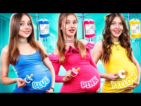 Видео: Розовая vs Желтая vs Голубая Мама! Цветной Челлендж для Мам