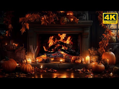Видео: 🕯️ Осенний вечер у камина (4K) 🔥 Тыквы, свечи и уютное потрескивание