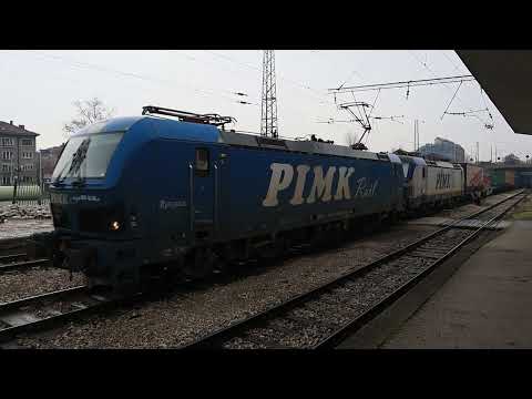Видео: Товарен влак на "PIMK Rail" минава през гара Пловдив с локомотиви 80 006 и 80 961...