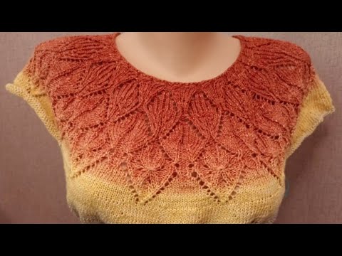 Видео: Туника с круглой кокеткой спицами из Gomitolo Sole, МК