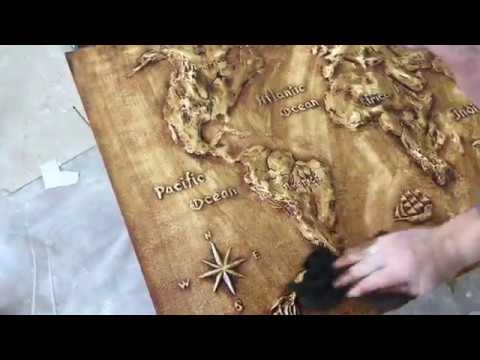 Видео: Барельеф «Карта Мира» Покраска и состаривание