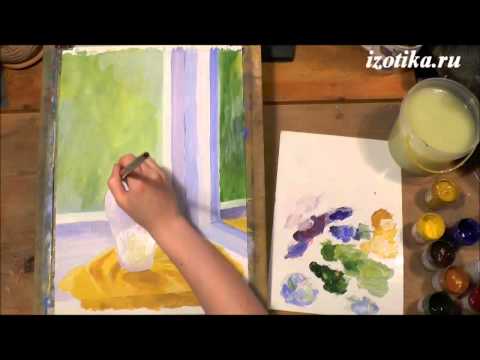 Видео: Полевые цветы на окне. Гуашь. Часть 1