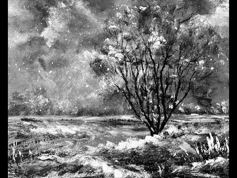 Видео: 2 цвета. Рисуем губкой акриловый пейзаж.Как рисовать  Зимнее дерево. Two colour. Acrylic