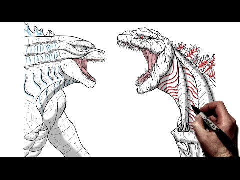 Видео: Как нарисовать Годзиллу против Шина Годзиллы | Шаг за шагом | Monsterverse