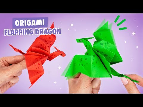 Видео: Оригами Дракон из бумаги машущий крыльями | Origami Flapping Paper Dragon