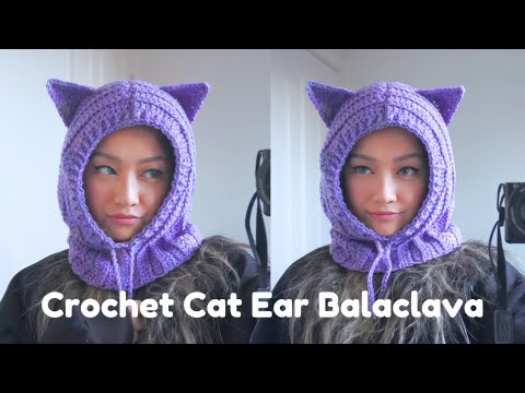 Видео: Простая вязаная крючком балаклава с кошачьими ушками. Учебное пособие для начинающих.