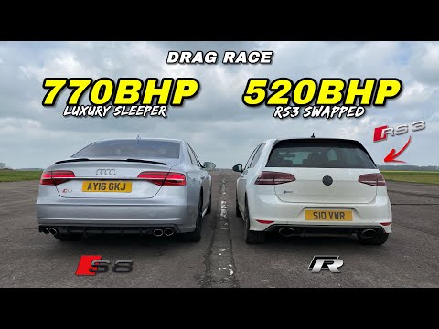 Видео: SLEEPER против HOT HATCH.. AUDI S8 770 л.с. против RS3 SWAPPED GOLF R 520 л.с.