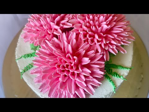 Видео: Хризантемы на торте🌸🎂Белково заварной крем 🎂🌸