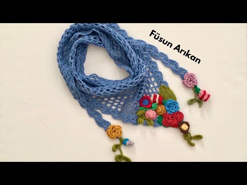 Видео: ШАРФ С ЦВЕТАМИ ВЯЗАНИЕ КРЮЧКОМ