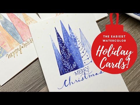Видео: Самые простые акварельные открытки к праздникам!