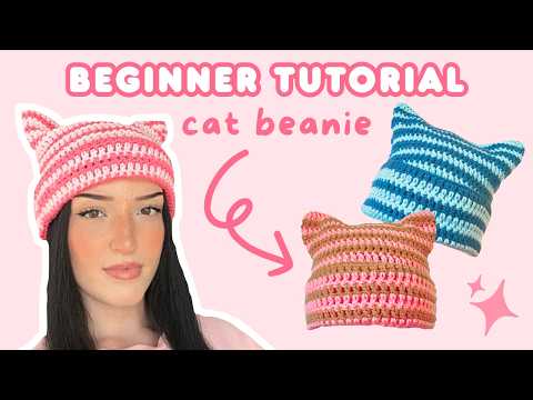 Видео: Урок по вязанию крючком шапочки-бини в виде кошки ★ шапка для начинающих | как вязать крючком для...