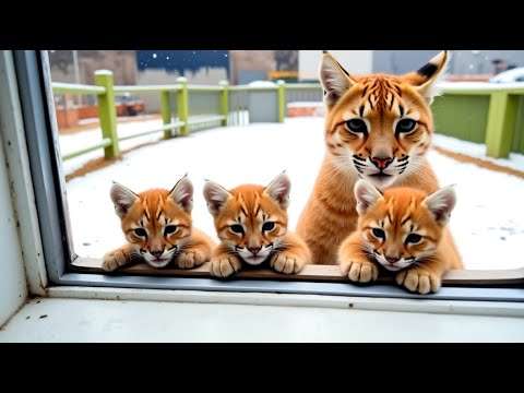 Видео: НЕ В СИЛАХ ВЫНОСИТЬ ХОЛОД в -48°C, мать-рысь приводит трех детенышей в дом человека за помощью...