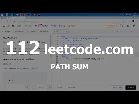 Видео: Разбор задачи 112 leetcode.com Path Sum. Решение на C++