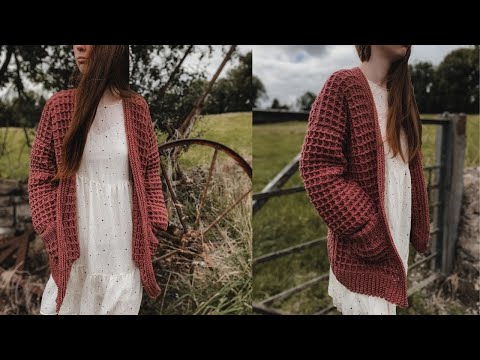 Видео: ЛЕГКИЙ объемный вязаный крючком вафельный кардиган с карманами