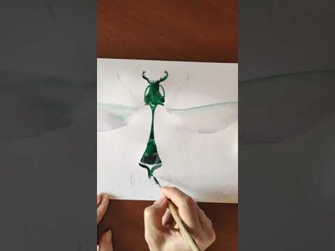 Видео: Жук акварелью с поталью