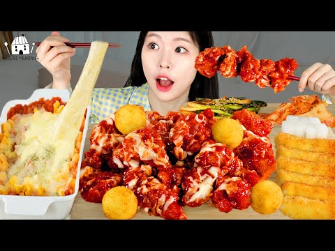 Видео: АСМР МУКБАНГ| Приправленная курица, рис с кукурузным сыром, сырная палочка из сладкого картофеля.