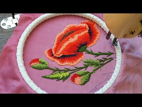 Видео: Машинная вышивка. Вышиваем бутоны, стебельки, листочки. Machine embroidery. Embroider buds, stalks.
