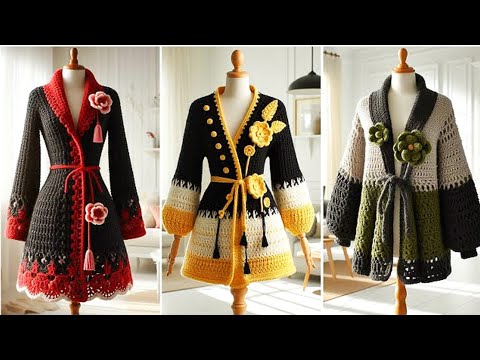 Видео: Идеи дизайна вязаных крючком пальто для женщин | Зимняя модная коллекция. #вязаниекрючком #вязани...