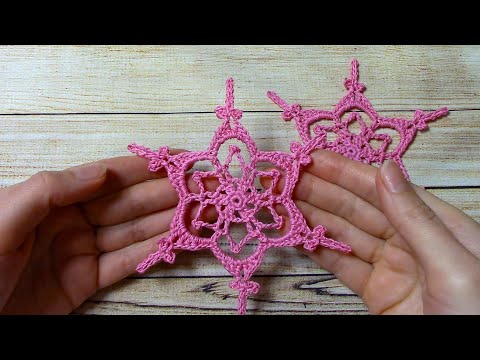 Видео: Розовая снежинка крючком/ МК для начинающих