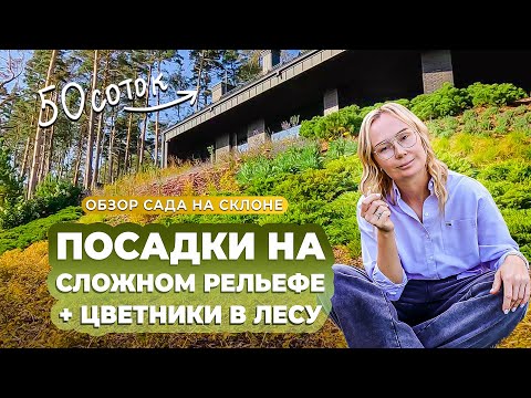 Видео: Посадки на сложном рельефе + цветник в лесу. Обзор сада на склоне.