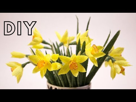Видео: Простой способ сделать НАРЦИССЫ из БУМАГИ / DIY Crepe Paper Daffodil Flower