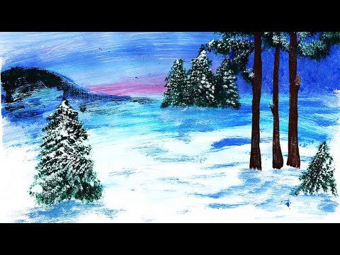 Видео: Как легко нарисовать лесную опушку зимним вечером. Правополушарное рисование, зимний пейзаж.