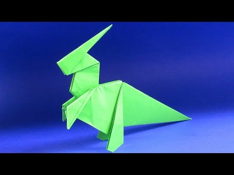Видео: Как сделать динозавра из бумаги. Оригами динозавр - паразауролоф