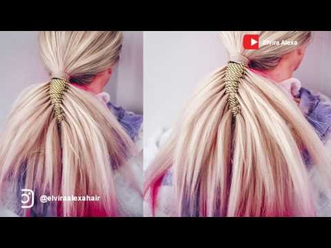 Видео: Красивая причёска из хвоста   Коса без плетения с лентой  Hair tutorial Хвост скорпиона