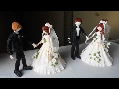 Видео: Dolls  bride and Groom from crepe pаper. DIY Master Class.