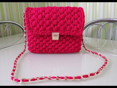 Видео: Вяжем стильную сумочку из трикотажной пряжи.Кnit stylish handbag.  (English subtitles)