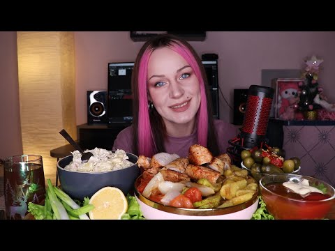 Видео: MUKBANG | Стейки, салат, картофель, овощи | Steaks, salad, potatoes, vegetables не ASMR